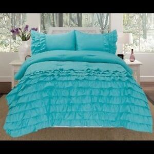 Teal ruffle comforter full